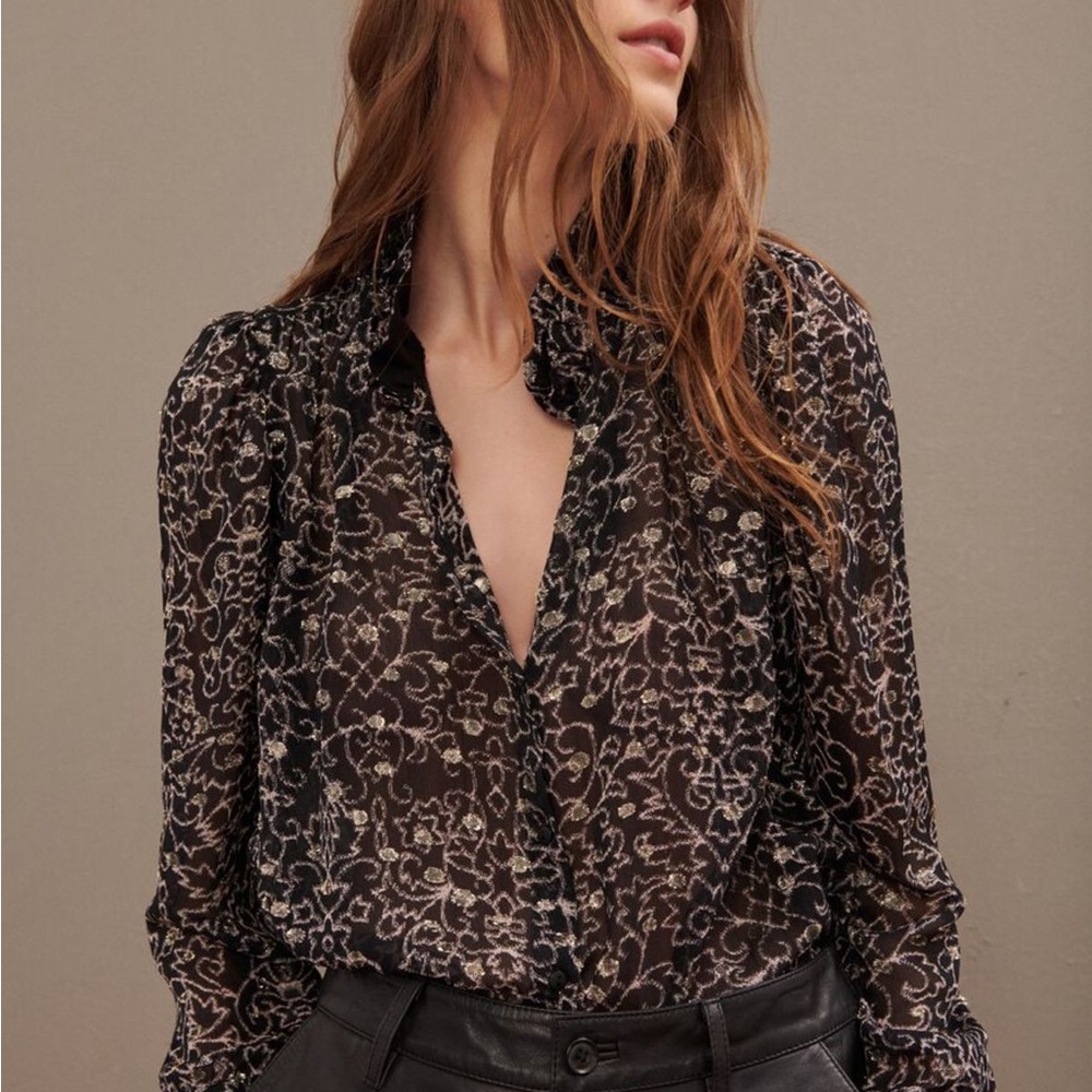Ba&sh Amelia floral mock neck blouse
